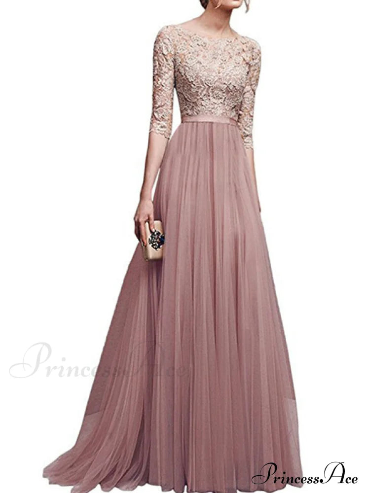 Elegant Lace Maxi Party Dress S / Pink Dresses-L