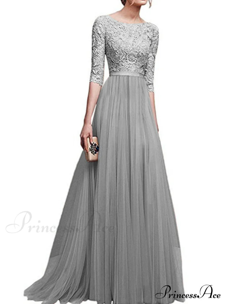 Elegant Lace Maxi Party Dress S / Purple Dresses-L