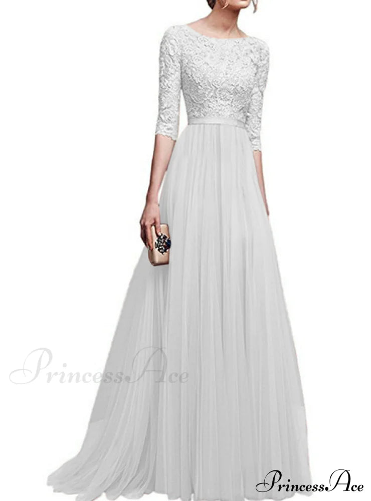 Elegant Lace Maxi Party Dress S / White Dresses-L