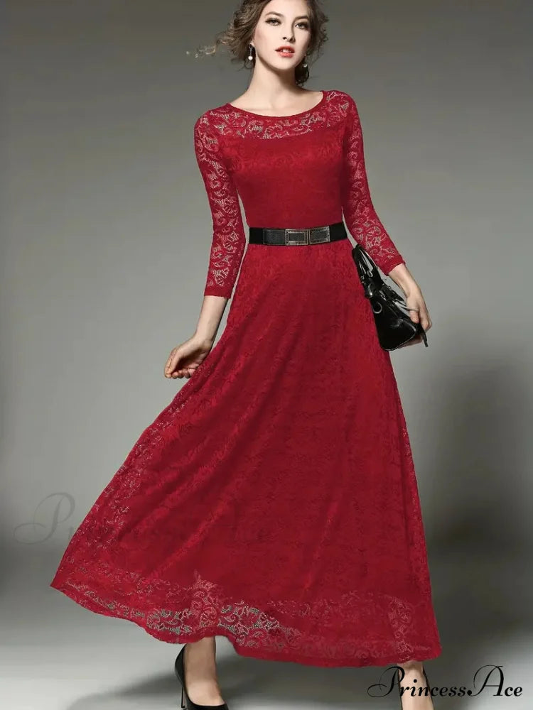 Elegant Lace Party Casual Dress With 3/4 Sleeves Xs / White Black Long Sleeve Lace Dress