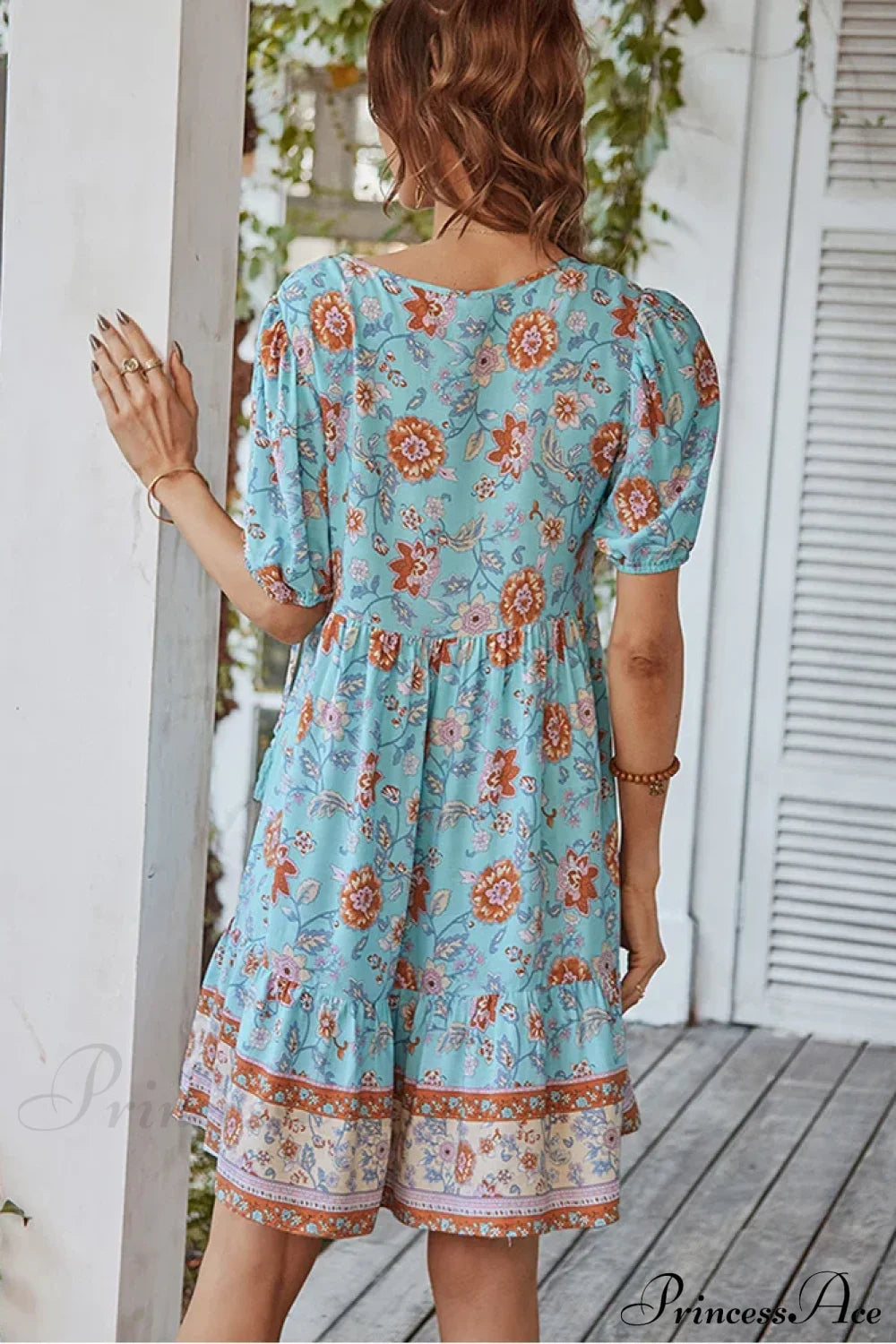 Elegant Lace-Up Green Sundress Women Boho Dress
