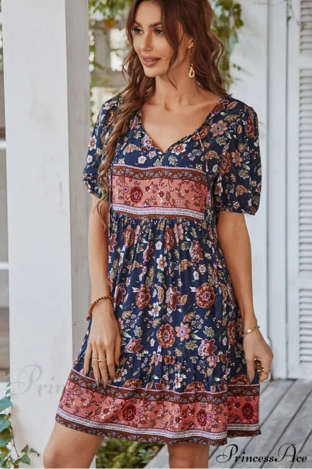 Elegant Lace-Up Green Sundress Women Boho Dress