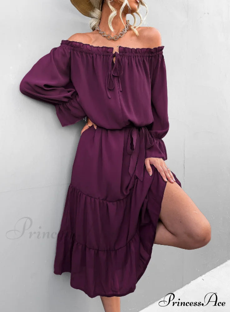 Elegant Lace-Up One-Shoulder Long Dress M / Black