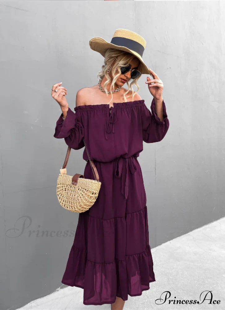 Elegant Lace-Up One-Shoulder Long Dress S / Black