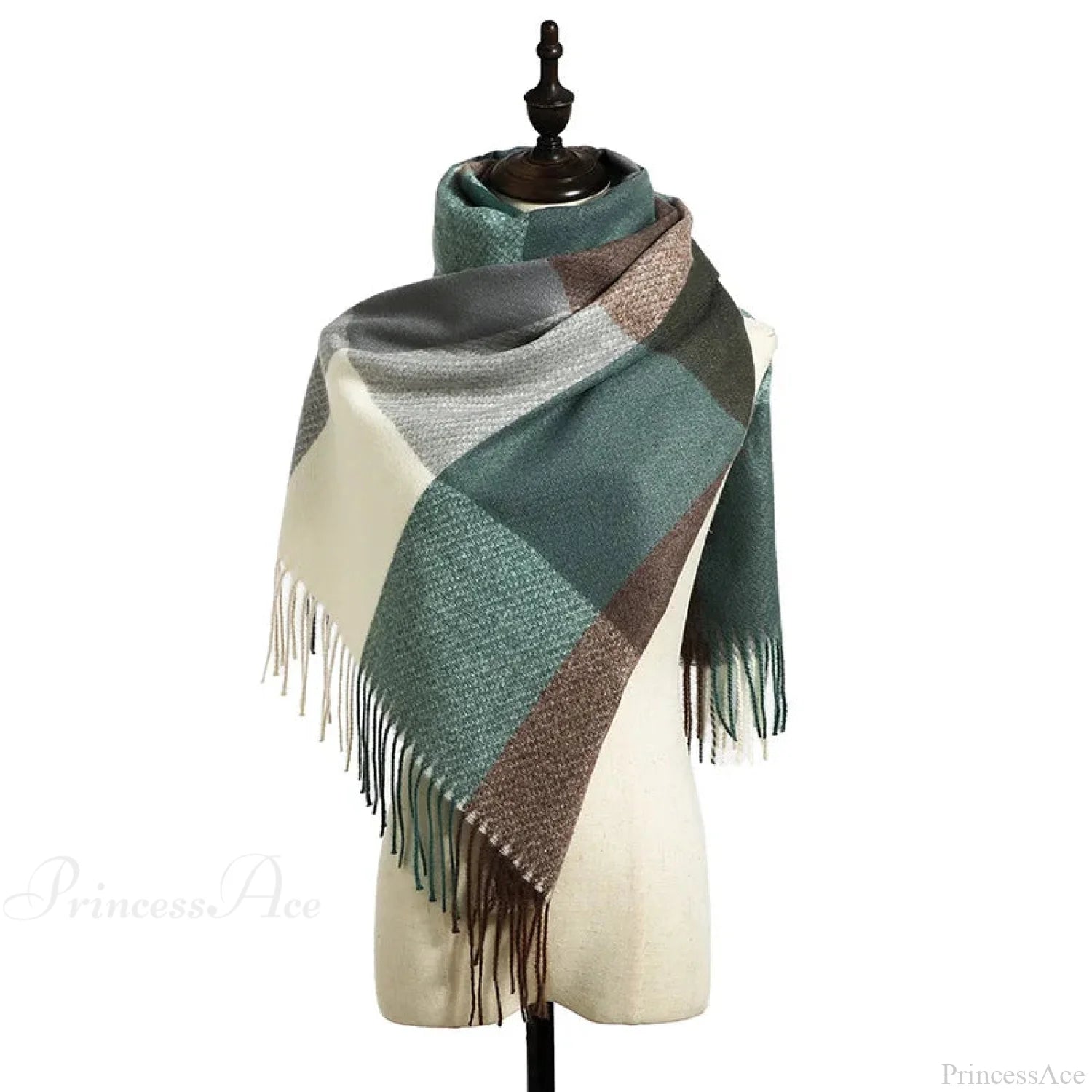 Elegant Lady Style Cashmere Tassel Luxury Scarf - Autumn Winter Striped Plaid Green Scarfs-L