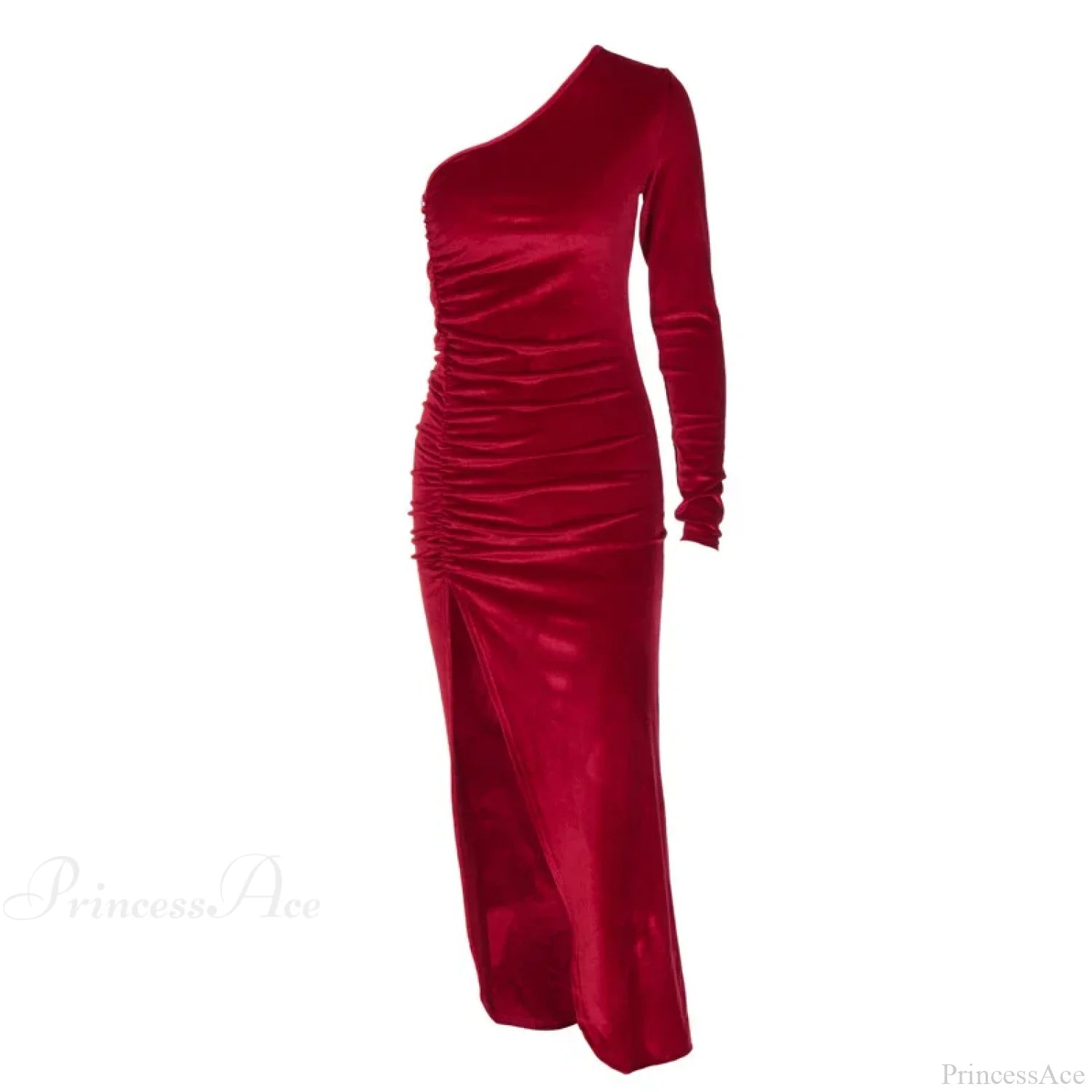 Elegant Long Sleeve Party Evening Velvet Bodycon Split Pencil Midi Christmas Dress Dresses-L