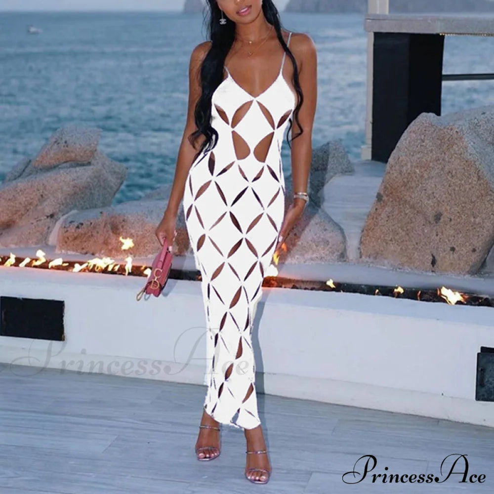 Elegant Maxi Dress For Summer Beach Party Club - Sleeveless And Backless L / White Dresses