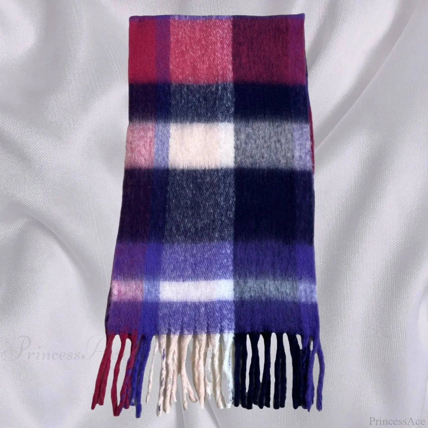 Elegant Minimalist Plaid Long Shawl Thickened Warm Scarf For Women Navy Red / L231Cm W53Cm Scarfs-L