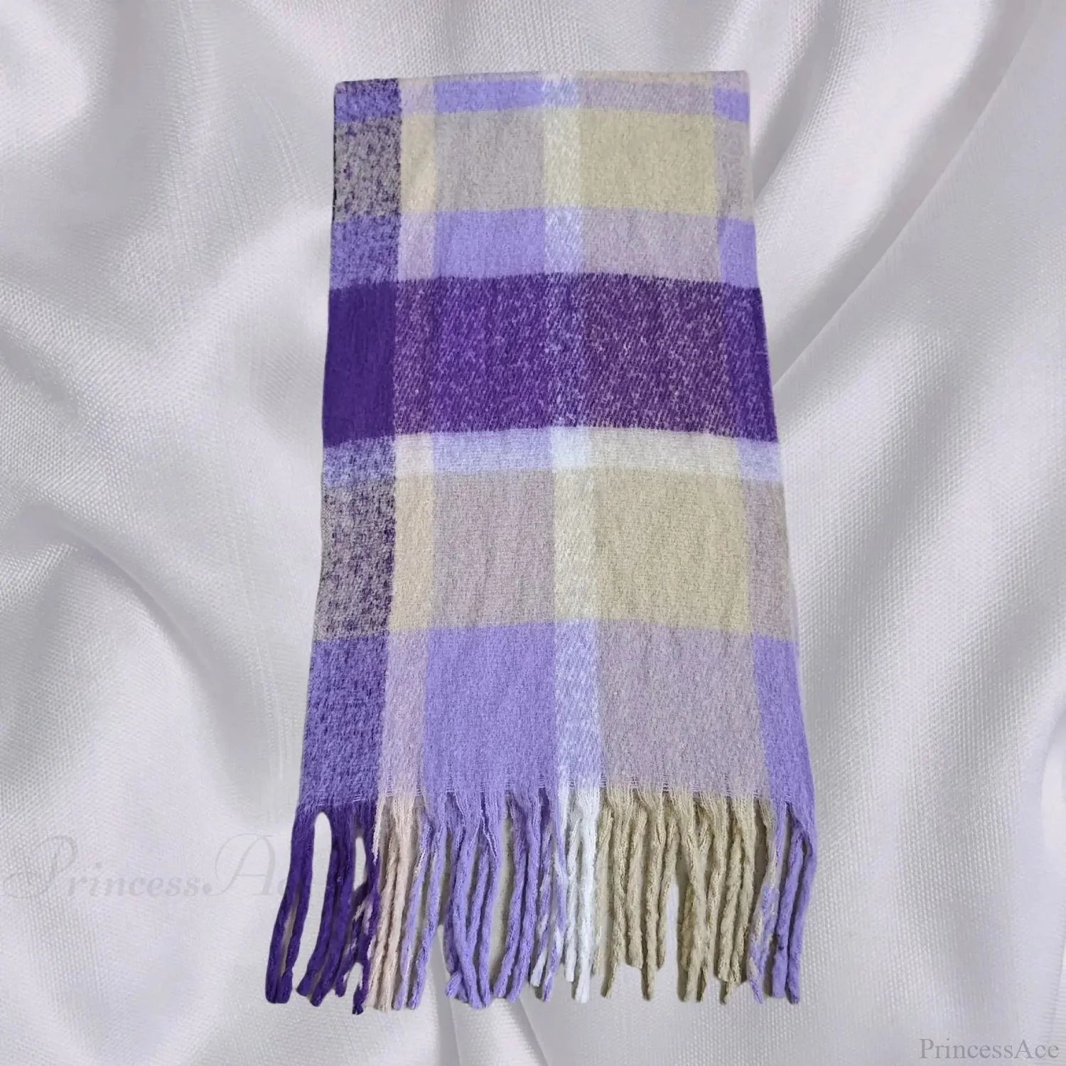 Elegant Minimalist Plaid Long Shawl Thickened Warm Scarf For Women Purple Yellow / L231Cm W53Cm