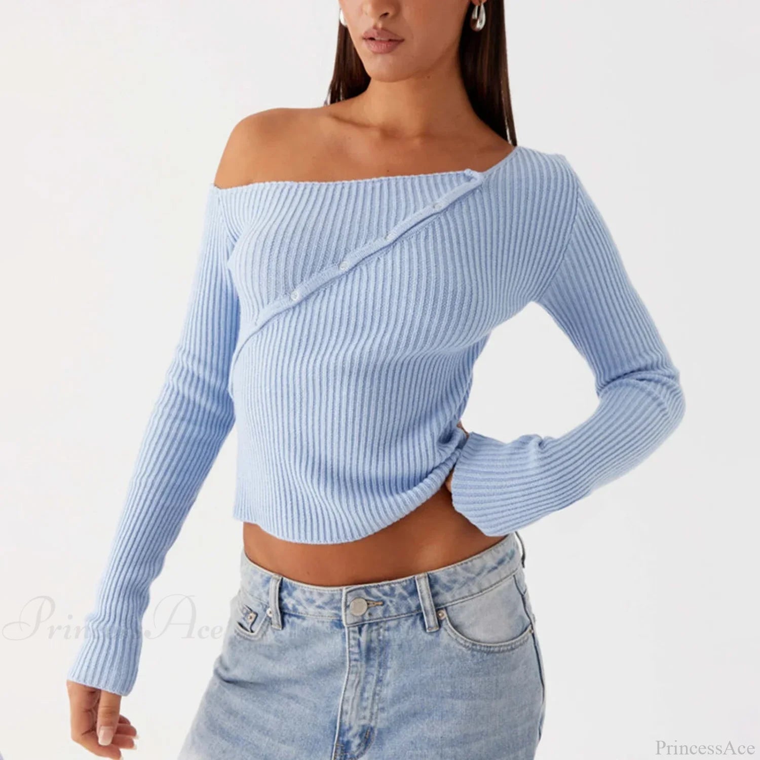 Elegant Off Shoulder Ribbed Solid Crop Slim Fit Knit Top knittop-250126