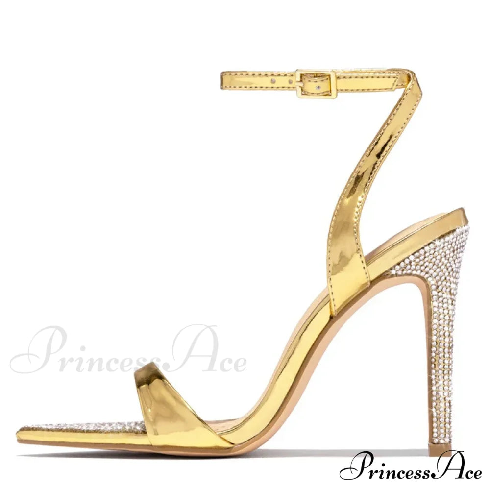 Elegant Party Sandals Women Wedding Banquet Shoes Crystal Rhinestones Pointed Toe High Heels Gold