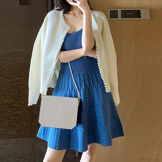 Elegant Pearls Long Sleeve Knit White Cardigan cardiagn-250126