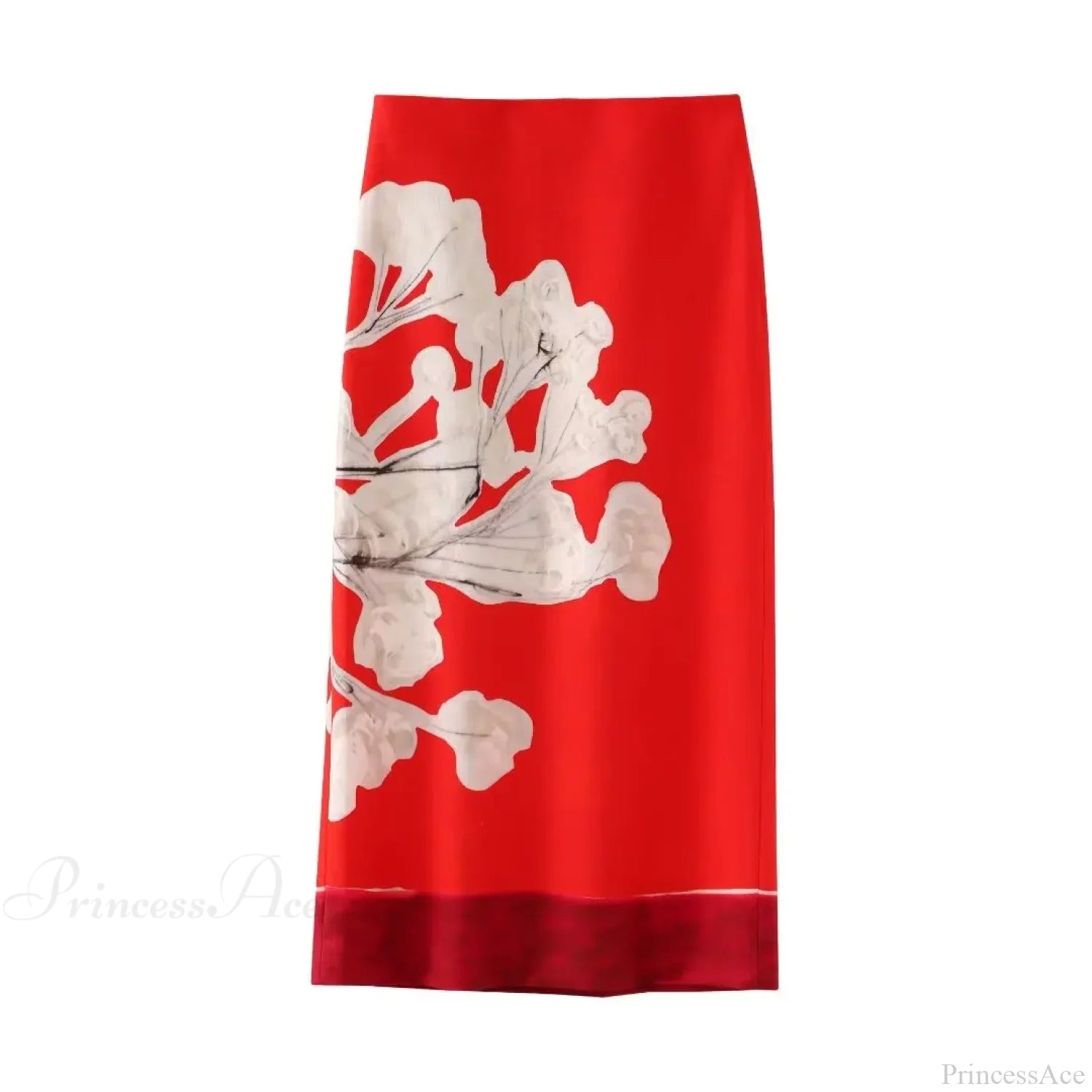 Elegant Pink Floral Printed Mid Waist Slit Midi Pencil Skirt Red / S skirt-250126