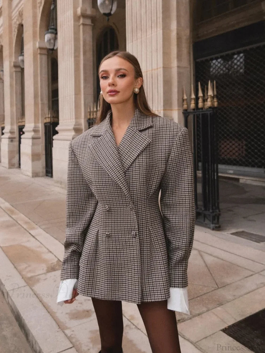 Elegant Plaid Printed Lapel Coat