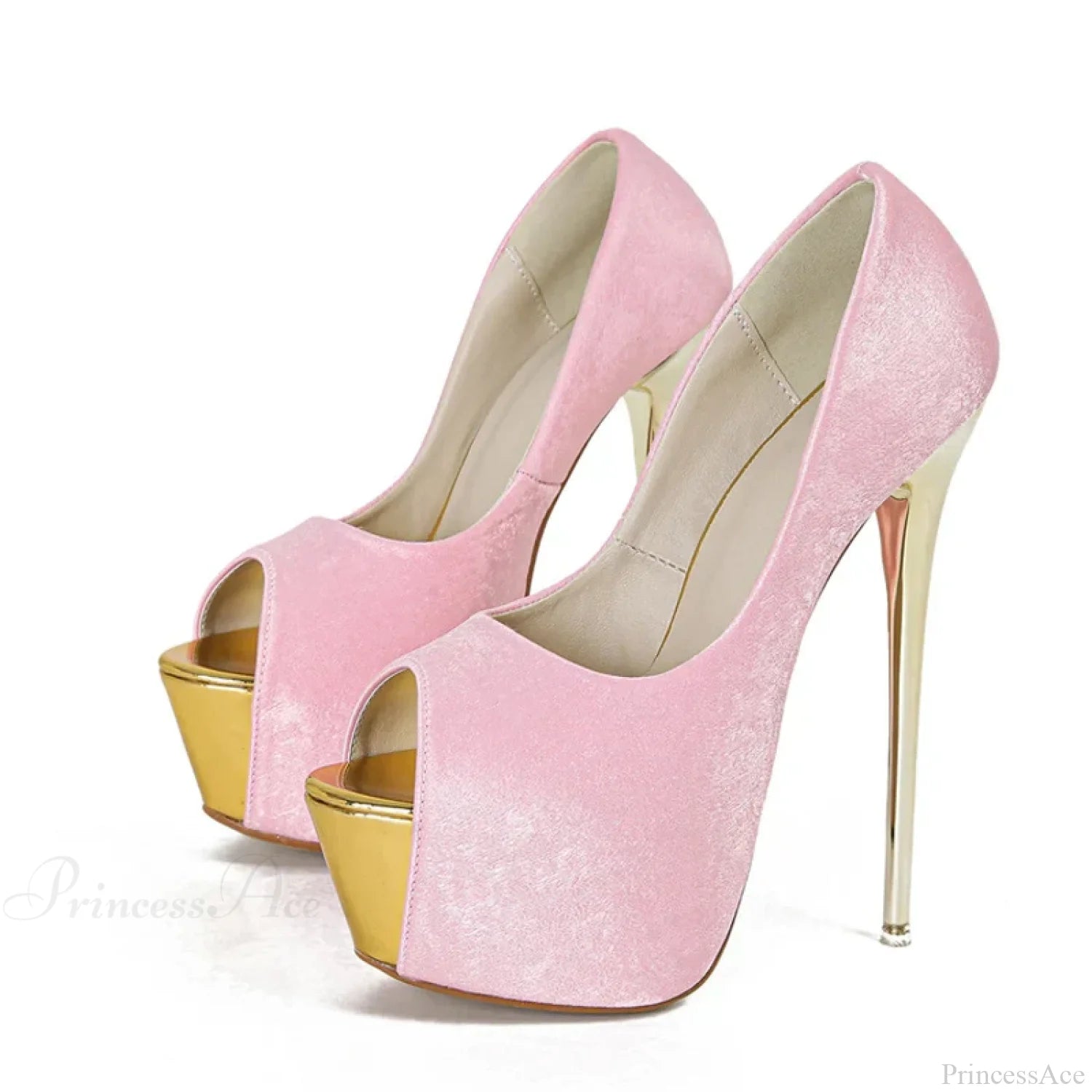 Elegant Platform Peep-Toe Slingback Super-High Pumps Sexy Wedding Banquet Big-Size High Heel Pink /