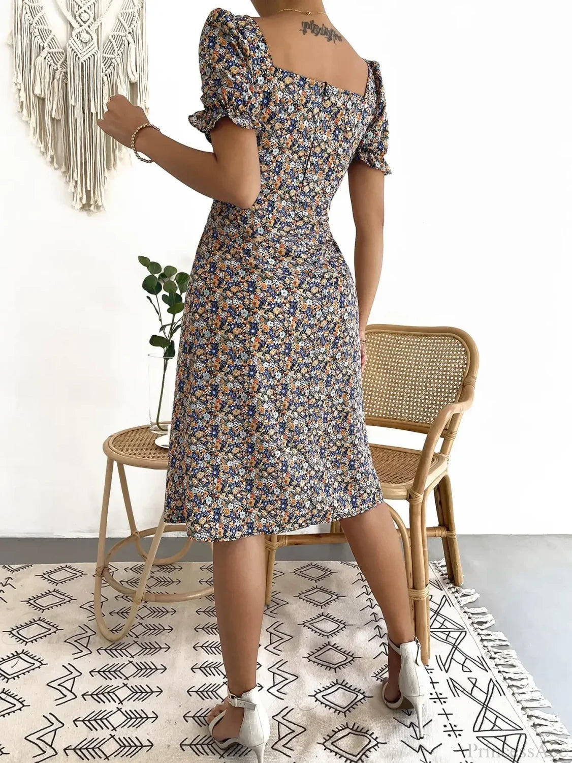 Elegant Pleated A-line Floral Print Casual Dress oldfloraldress-250126