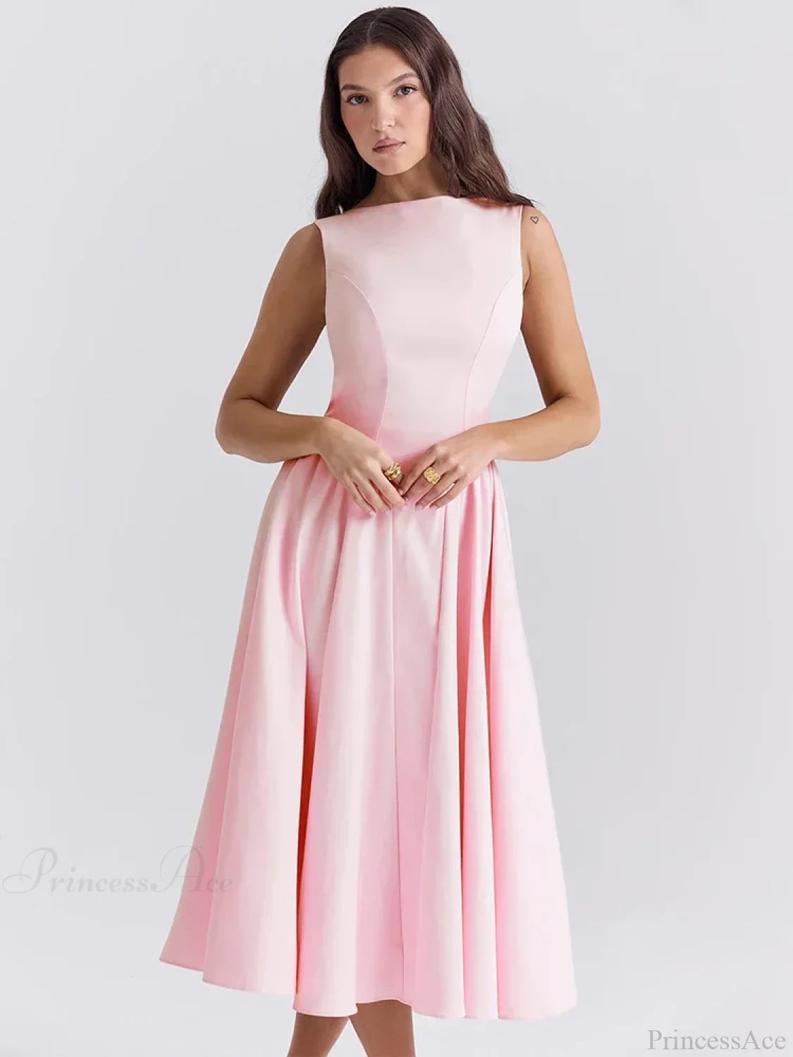 Elegant Pleated A-line Vacation Dress vacationdress-250223