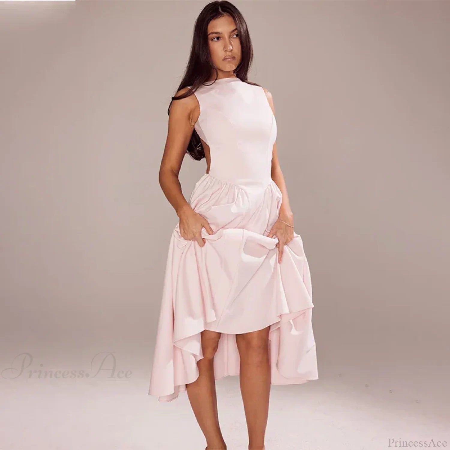 Elegant Pleated A-line Vacation Dress vacationdress-250223