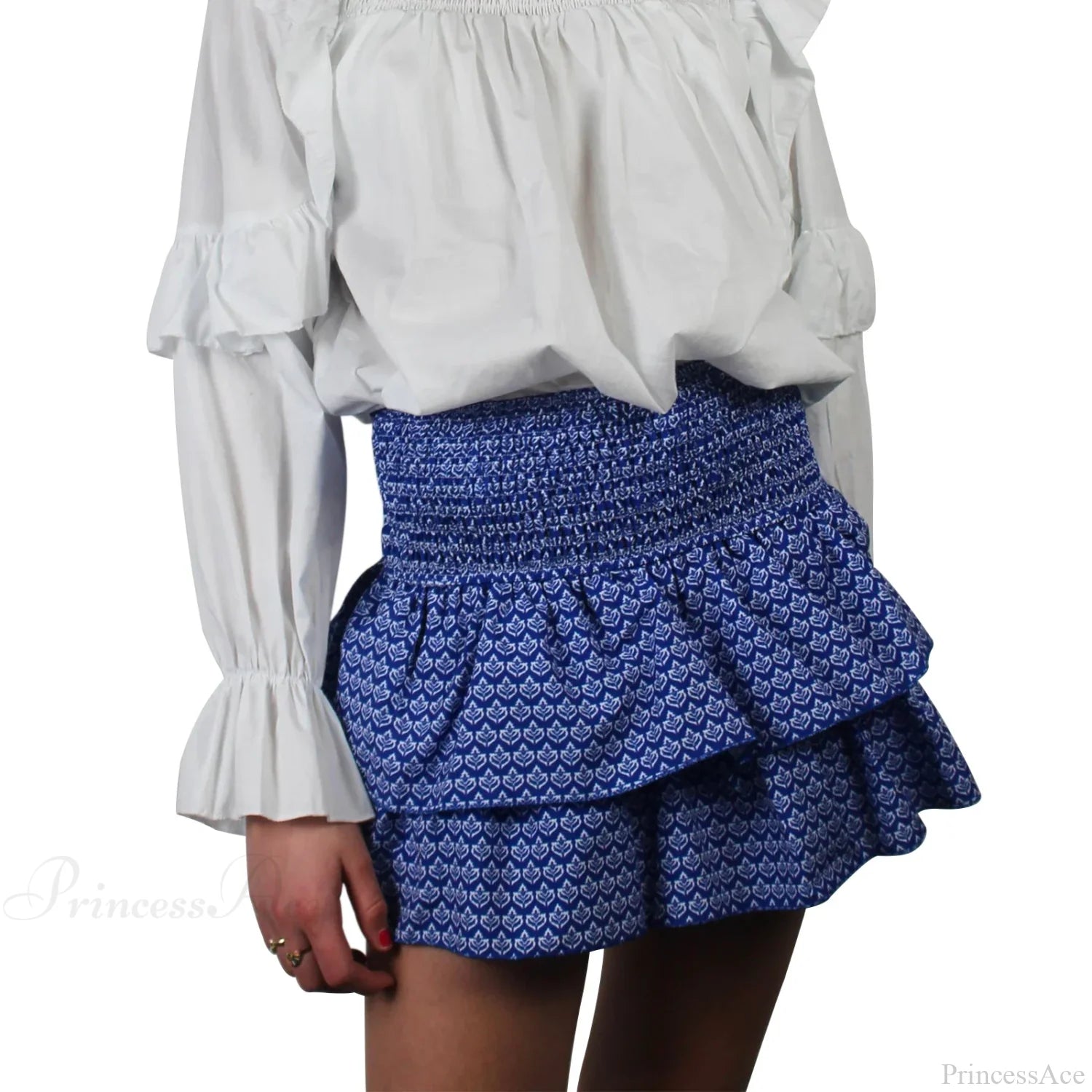 Elegant Printed Pleated Skirt DEEP BLUE / S skirts-250223