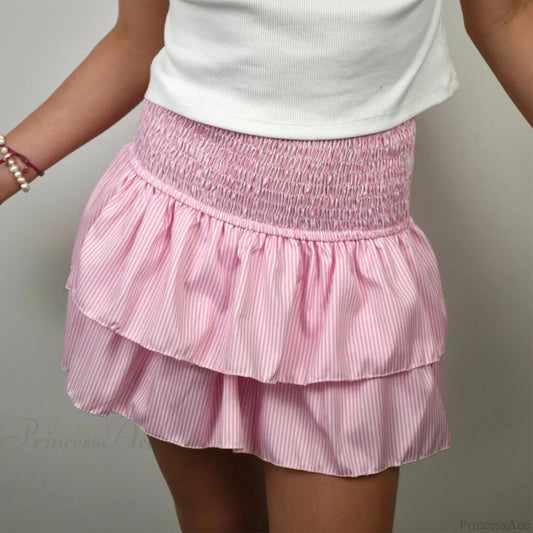 Elegant Printed Pleated Skirt Pink / S skirts-250223