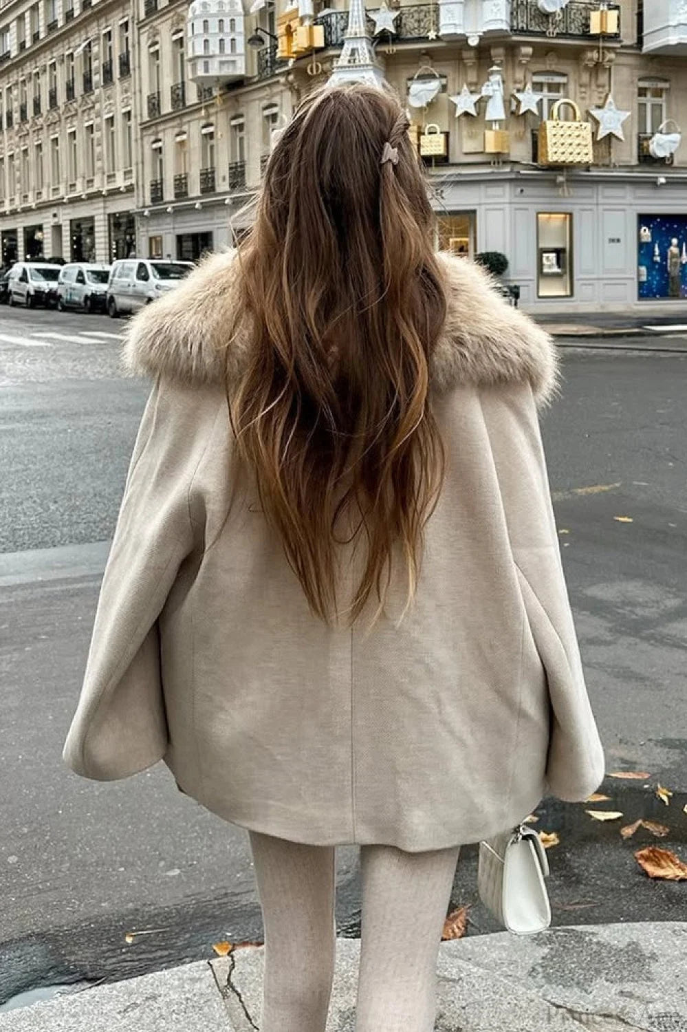 Elegant Relaxed Faux Fur Collar Single-Breasted Coat