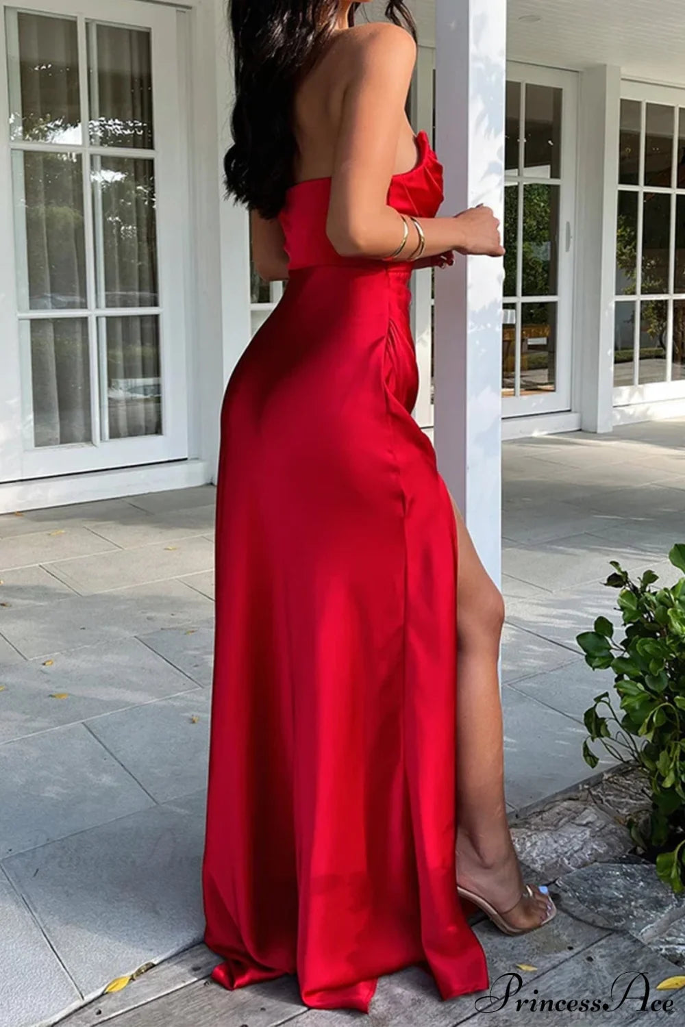 Elegant Ruched Side Slit Party Dress