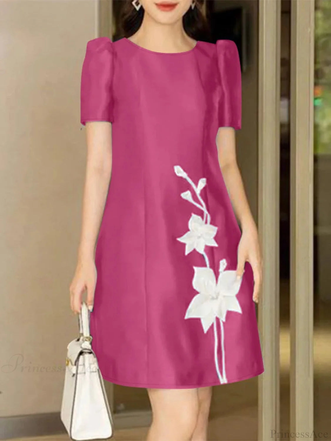 Elegant Satin A-line Floral Dress Rose / S oldfloraldress-250126
