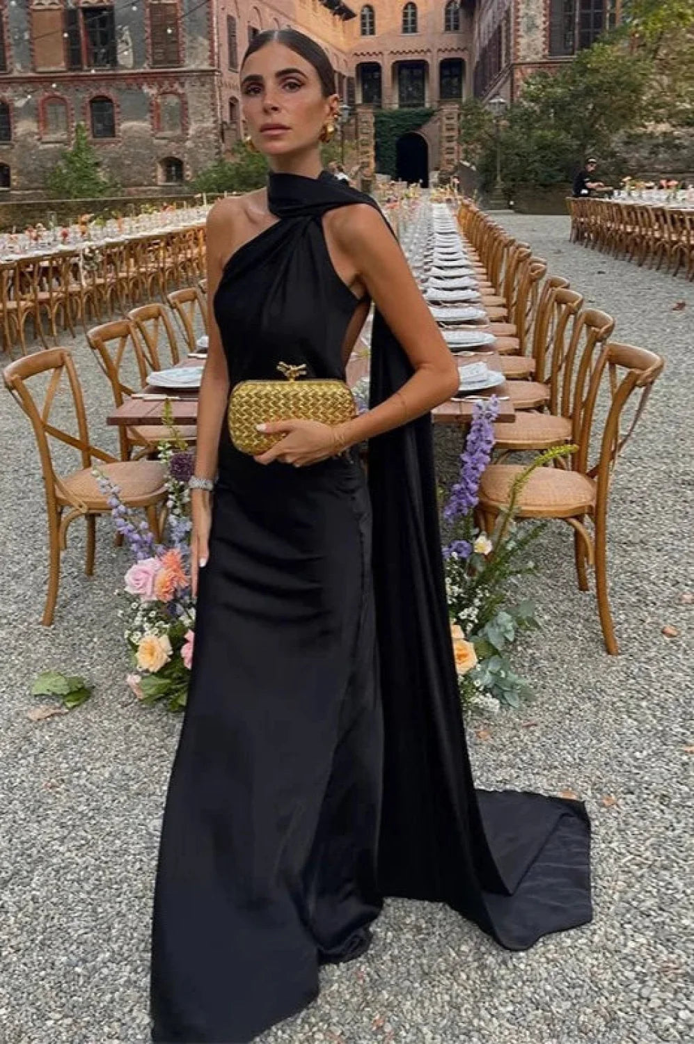 Elegant Satin Halter Dress Black / S vacationdress-250223