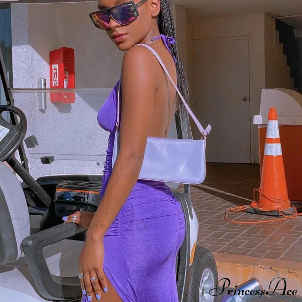 Elegant Sexy Summer Lace-Up Irregular Halter Neck Pleated Maxi Bodycon Dress