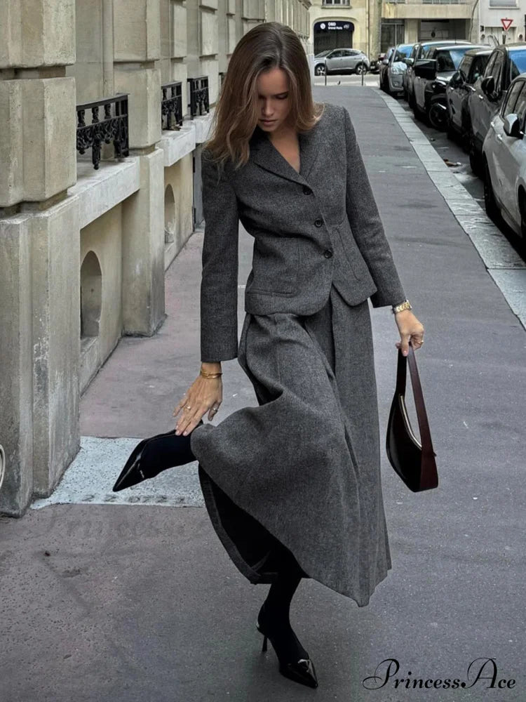 Elegant Solid Graceful Button Down Blazer Grey / Xs Blazers