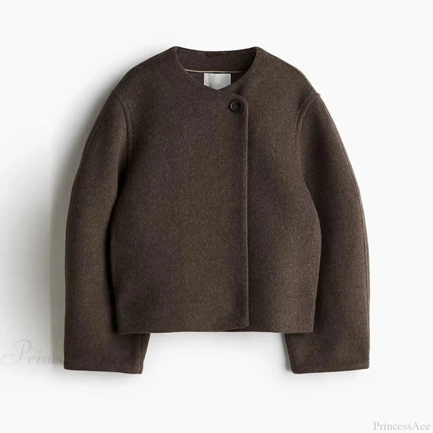 Elegant Solid Wool One Button Overcoat coffee color / S