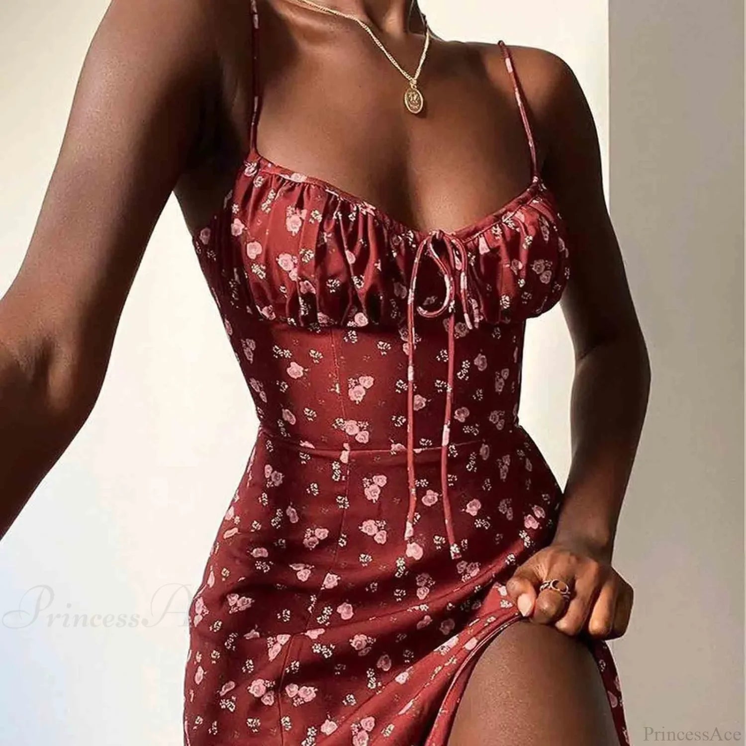 Elegant Spaghetti Strap V-Neck Flower Print Dress floraldress-250126