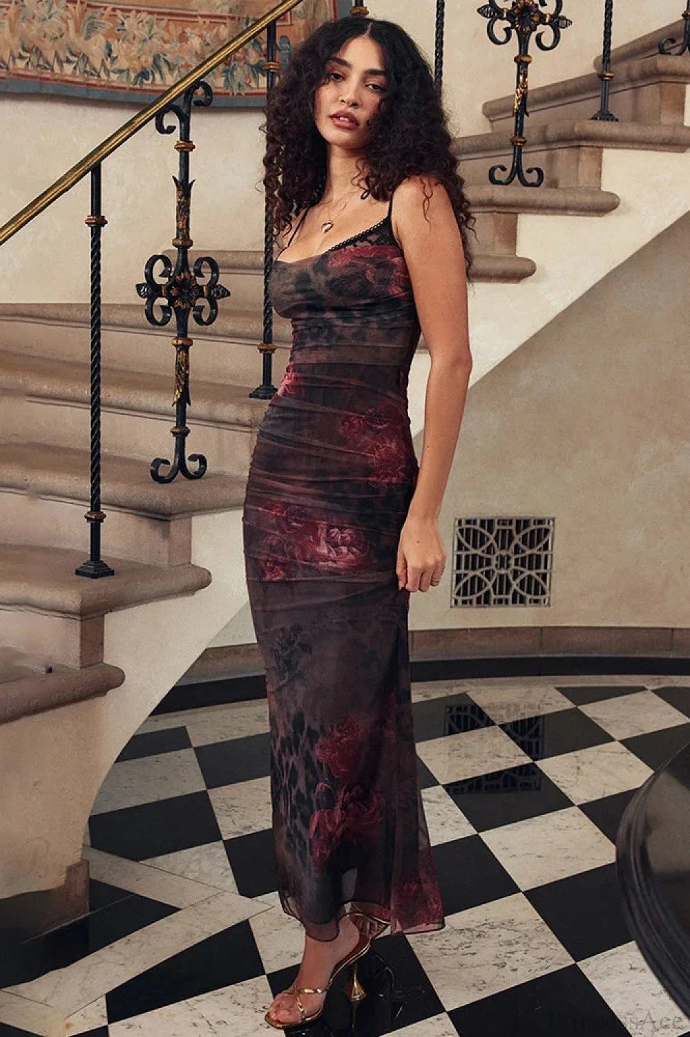 Elegant Split Print Maxi Vacation Dress vacationdress-250223