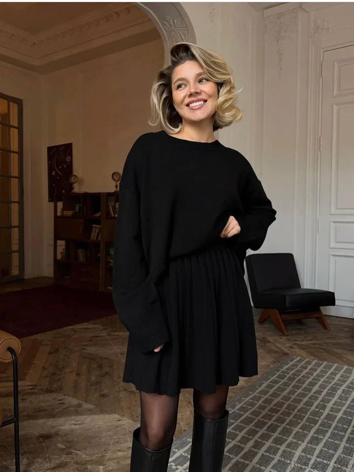 Elegant Vintage 2-Piece Skirt Sweater