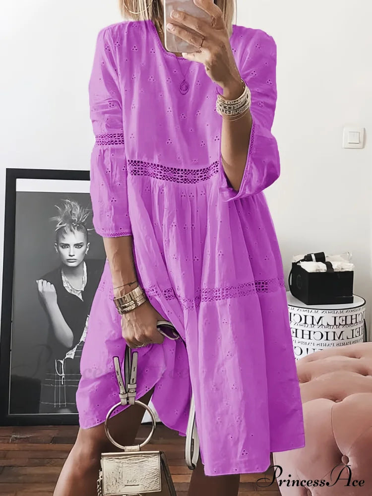 Elegant White Lace Maxi Dress With Long Sleeves S / Blue Sleeve Hollow