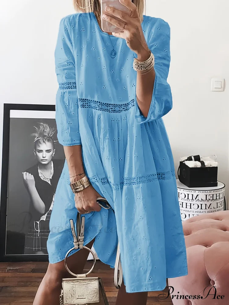 Elegant White Lace Maxi Dress With Long Sleeves S / Purple Sleeve Hollow