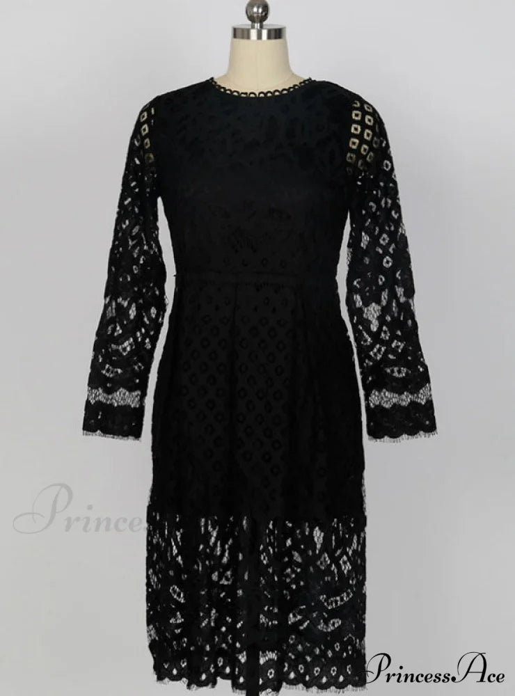 Elegant White Lace Party Dress With Hollow Out Detail L /