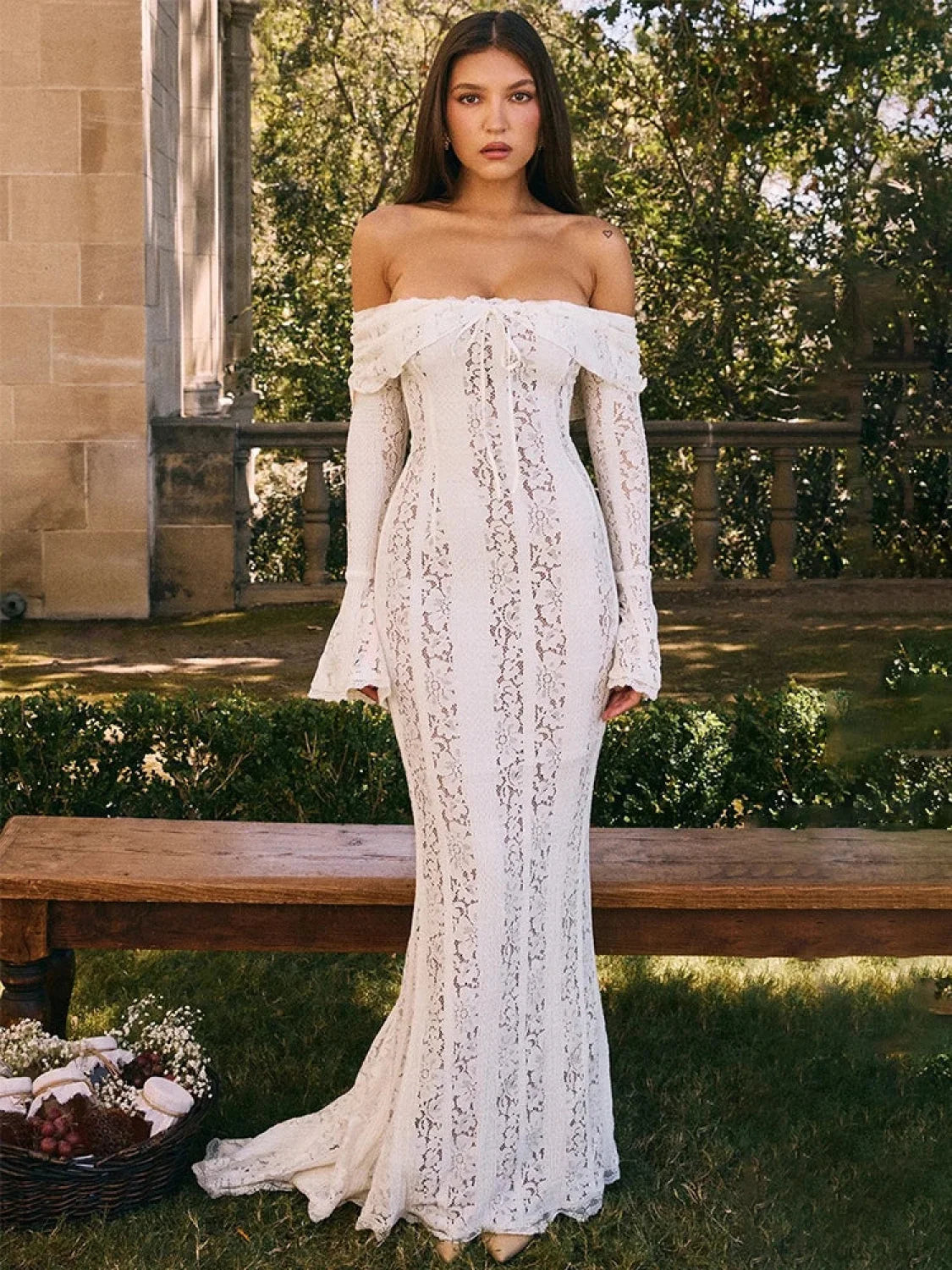 Elegant White Lace Vacation Dress White / S vacationdress-250223