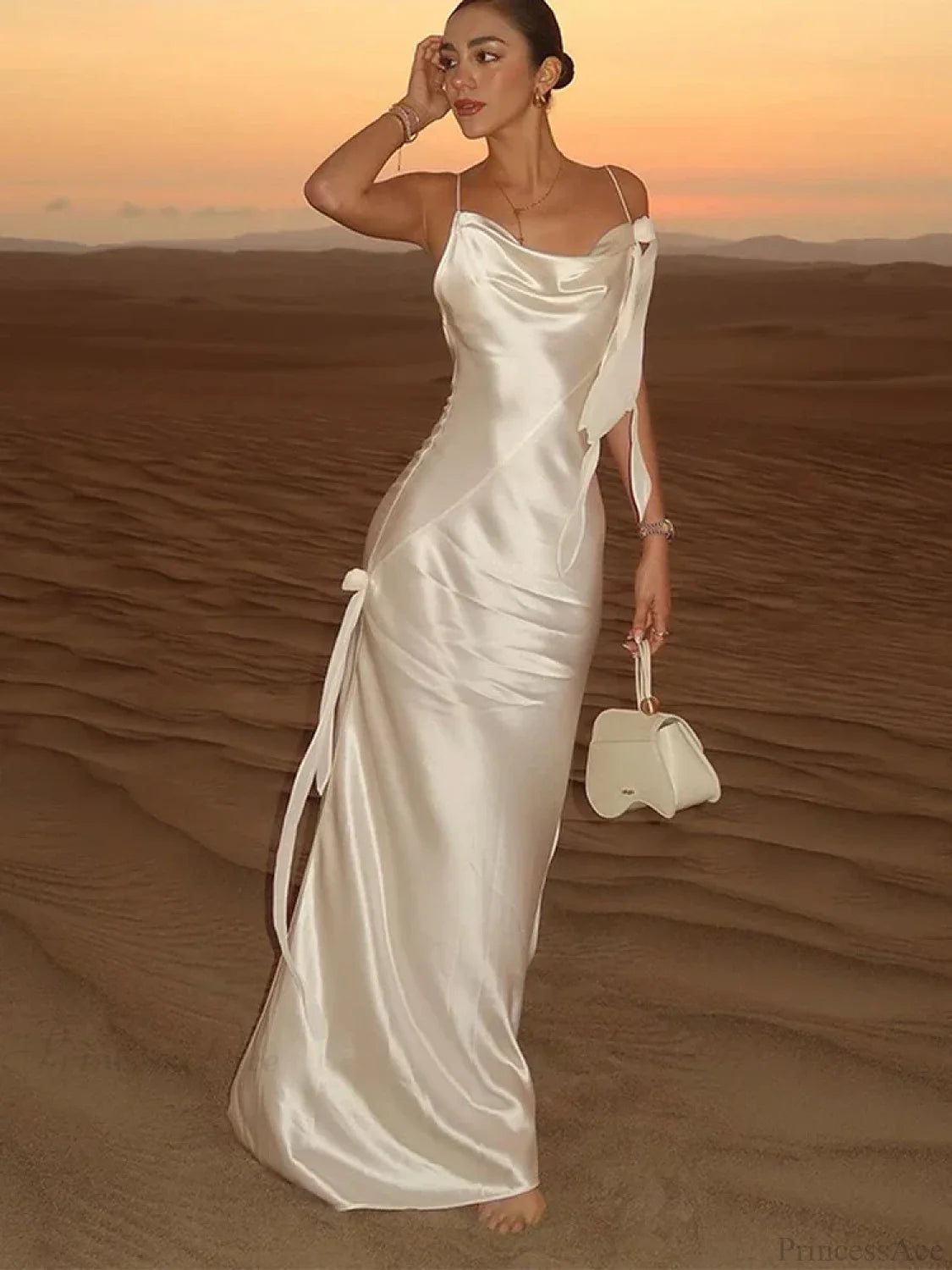 Elegant White Satin Maxi Vacation Dress vacationdress-250223