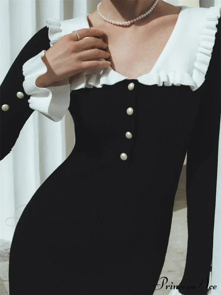 Elegant Women Knitted Sleeve Casual Solid Color Ruffles Hem Party For Beach Cocktail Club Streetwear