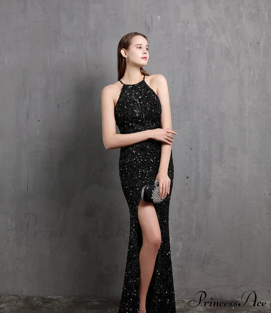 Ella Halterneck Stylish Sequined Formal Dress S.o. Long Dresses