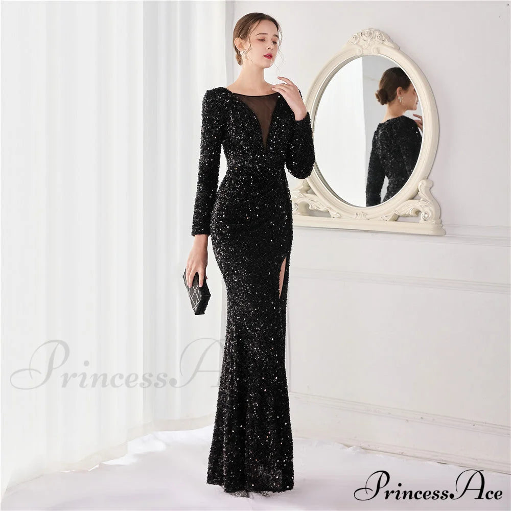 Ella sequined large split mermaid dress - Lady Occasions