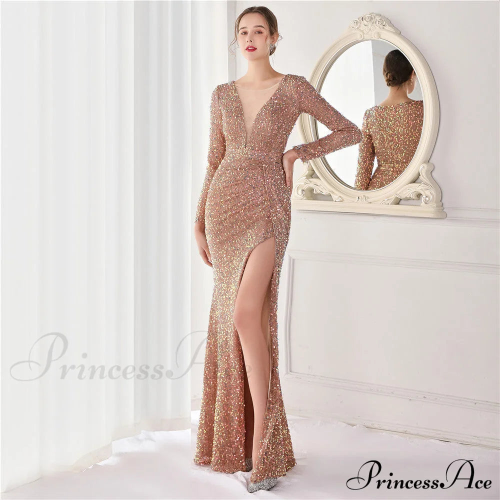 Ella sequined large split mermaid dress - Lady Occasions