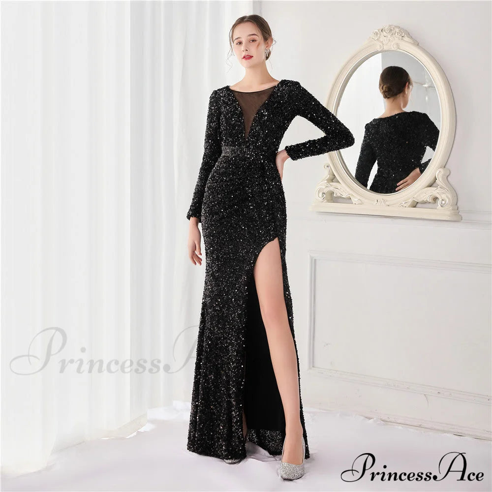Ella Sequined Large Charming Split Mermaid Dress S.o. Long Dresses