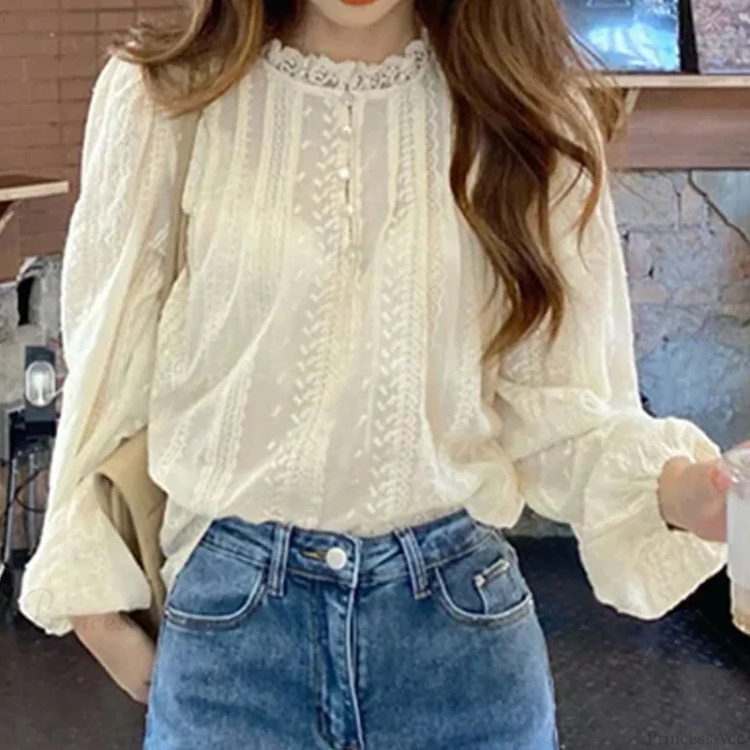 Embroidered Apricot Puff Sleeve Blouse APRICOT / S blouse-250223