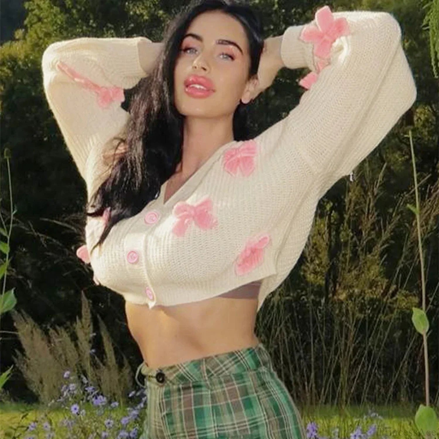 Embroidered Bow V-neck Cardigan