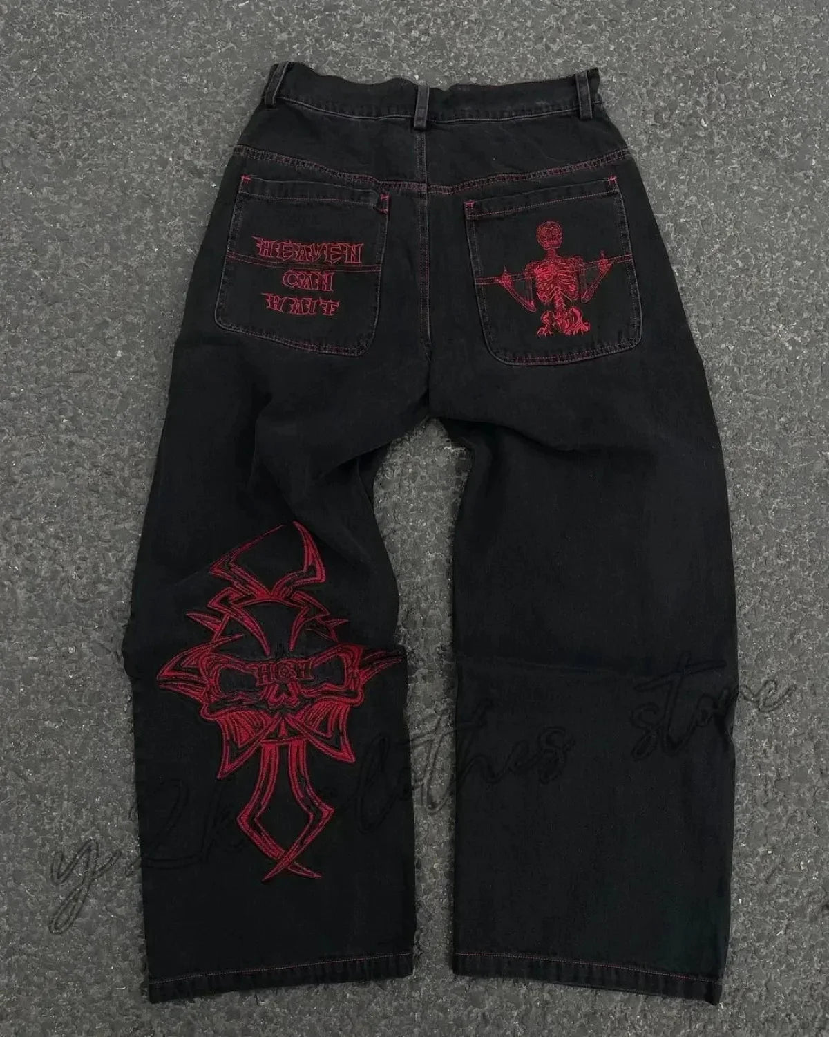 Embroidered Dark Wide-legged Trouser black / M