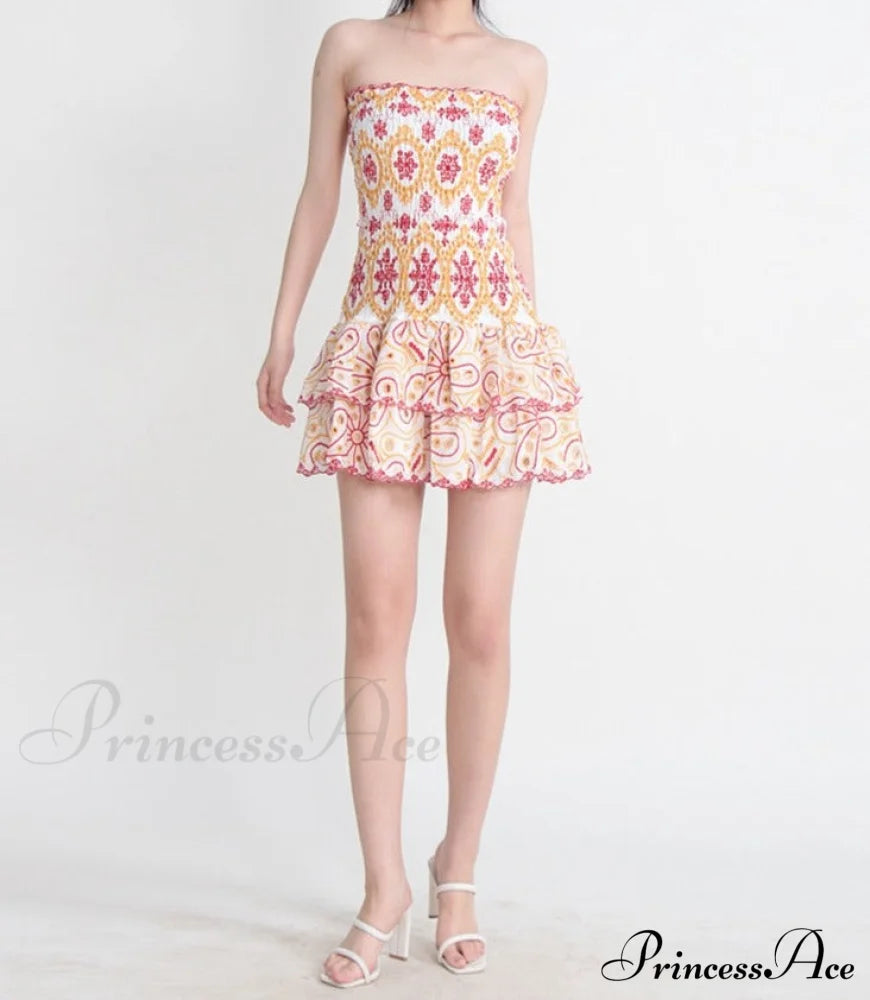 Embroidered Design Tube Charming Ruched Mini Dress