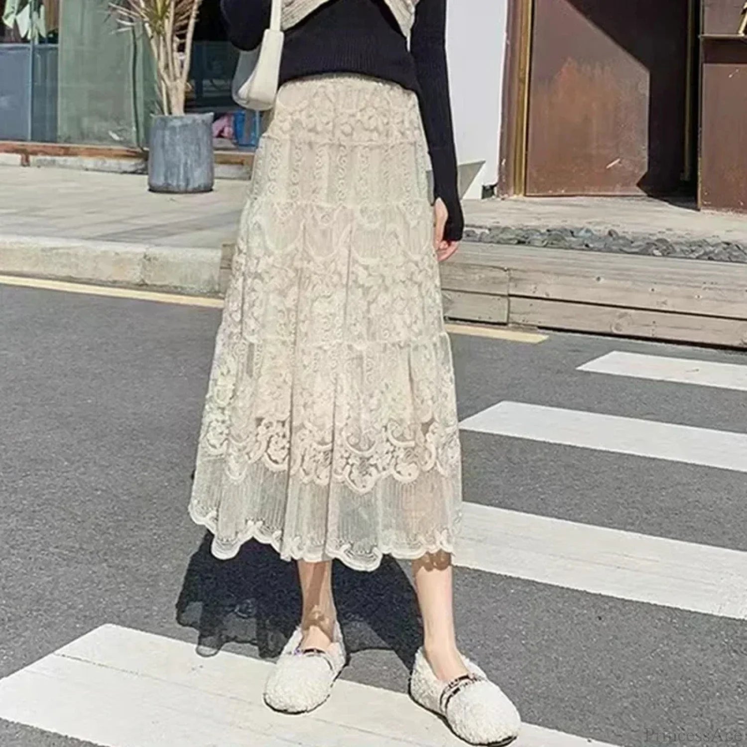 Embroidered Flower Lace High Waist Boho Skirt skirt-250126