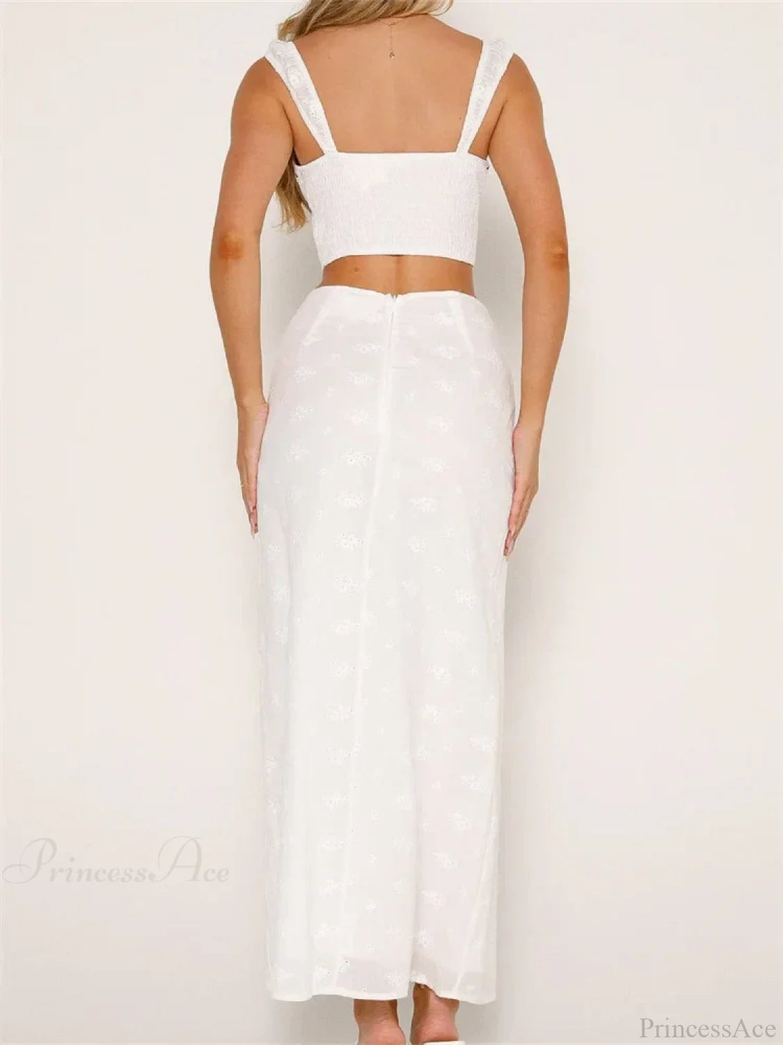 Embroidered Flower Sleeveless Crop Top High Waist Long Skirt skirt-250126